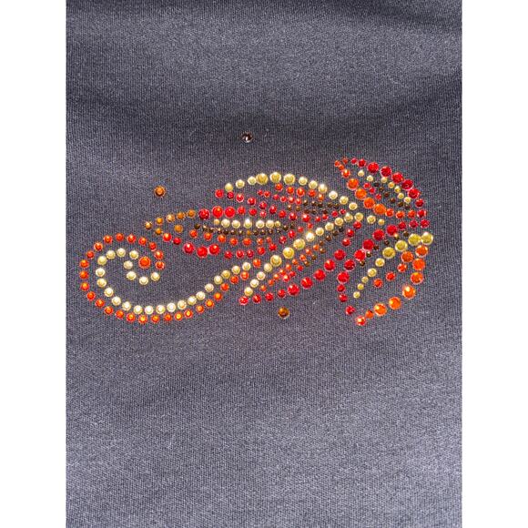 Bling Bling Artwear Rhinestone Black 3/4 Sleeve Shirt M Turkey Thanksgiving Fun - Picture 5 of 11